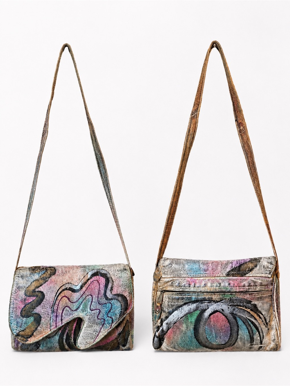 OOAK VTG 80s Custom Brit Rosen Leather Shoulder Bag Purse Hand Painted Signed - Picture 15 of 15